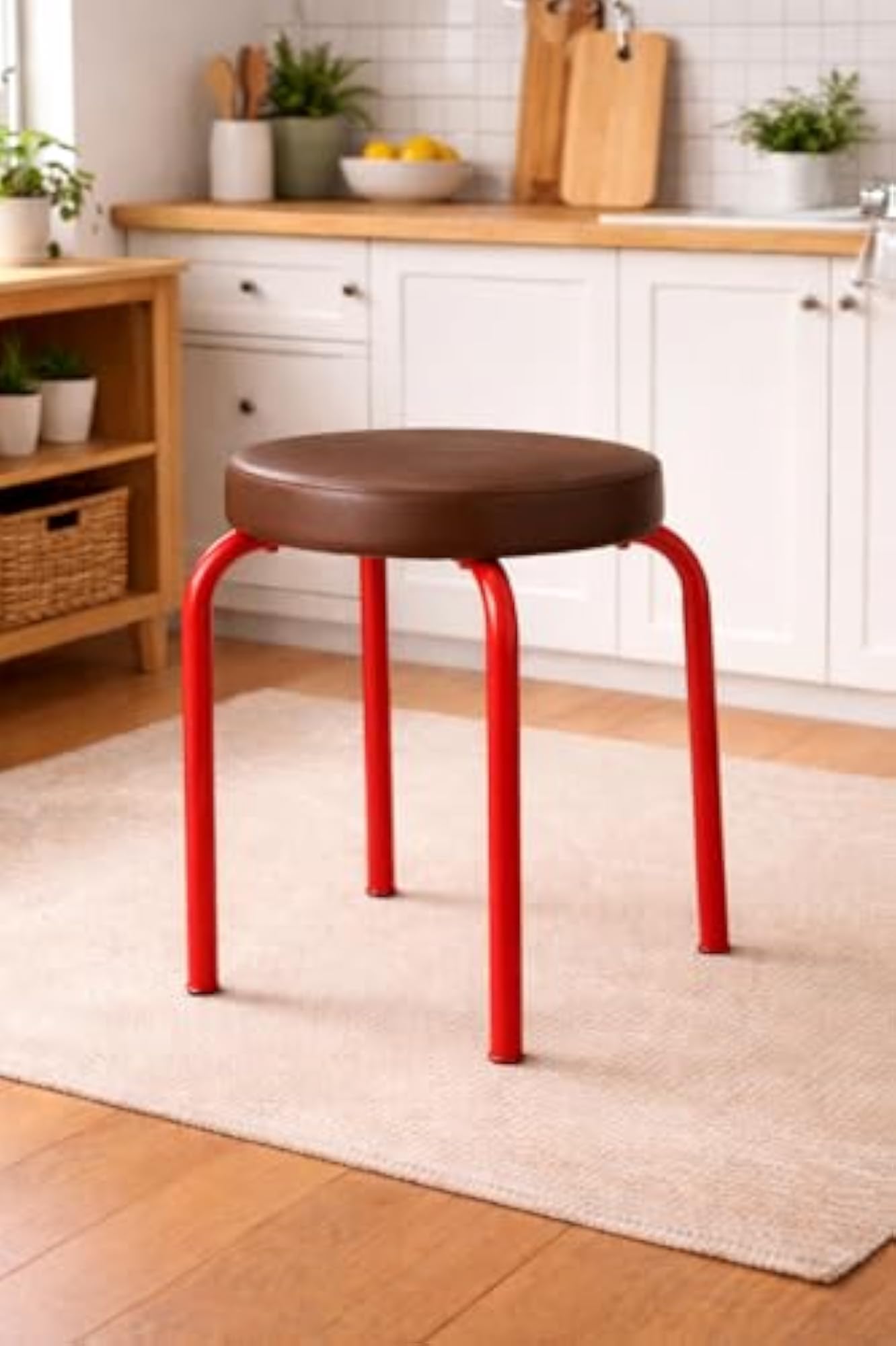 Classic Multipurpose Stool with Brown Cushioned Seat